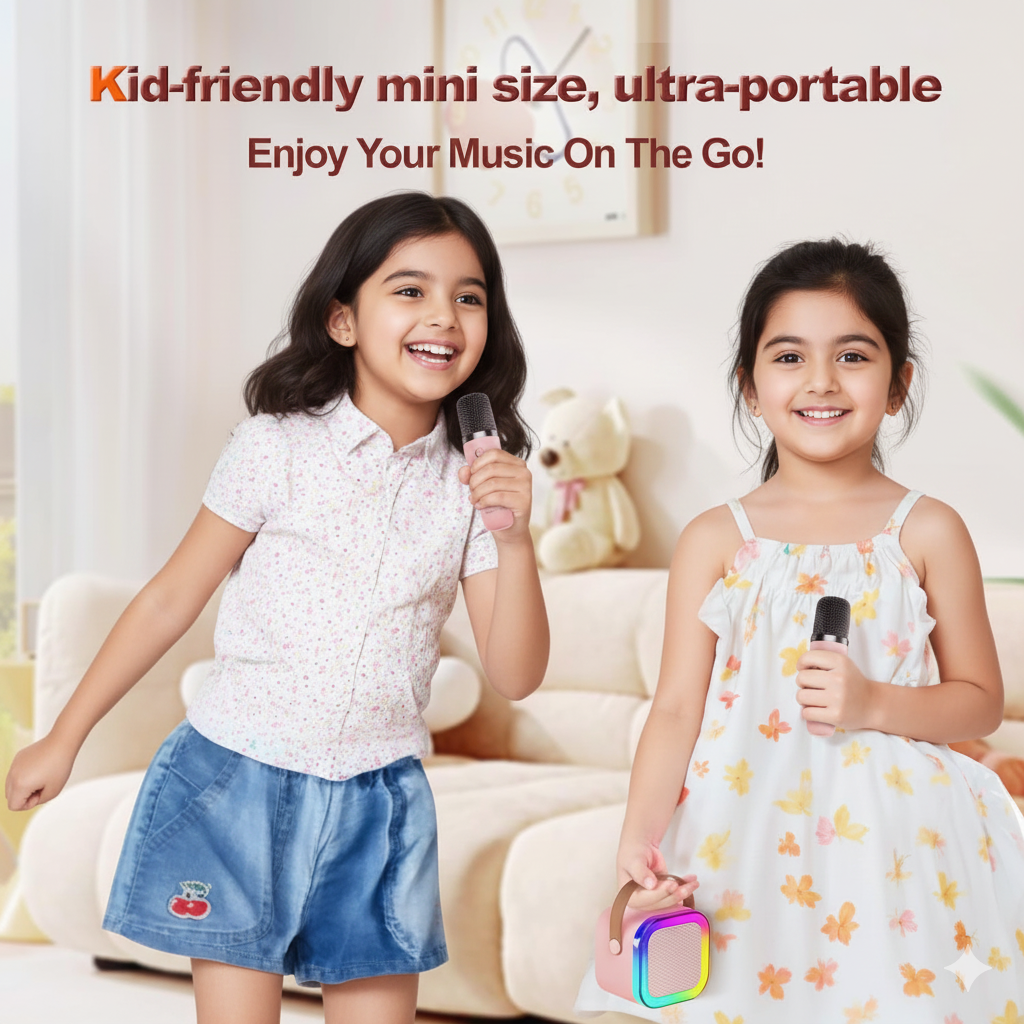 Karaoke Mic with Wireless Portable Bluetooth Speaker w/ LED Lights