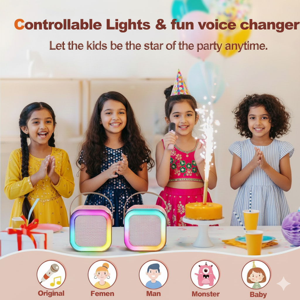 Karaoke Mic with Wireless Portable Bluetooth Speaker w/ LED Lights