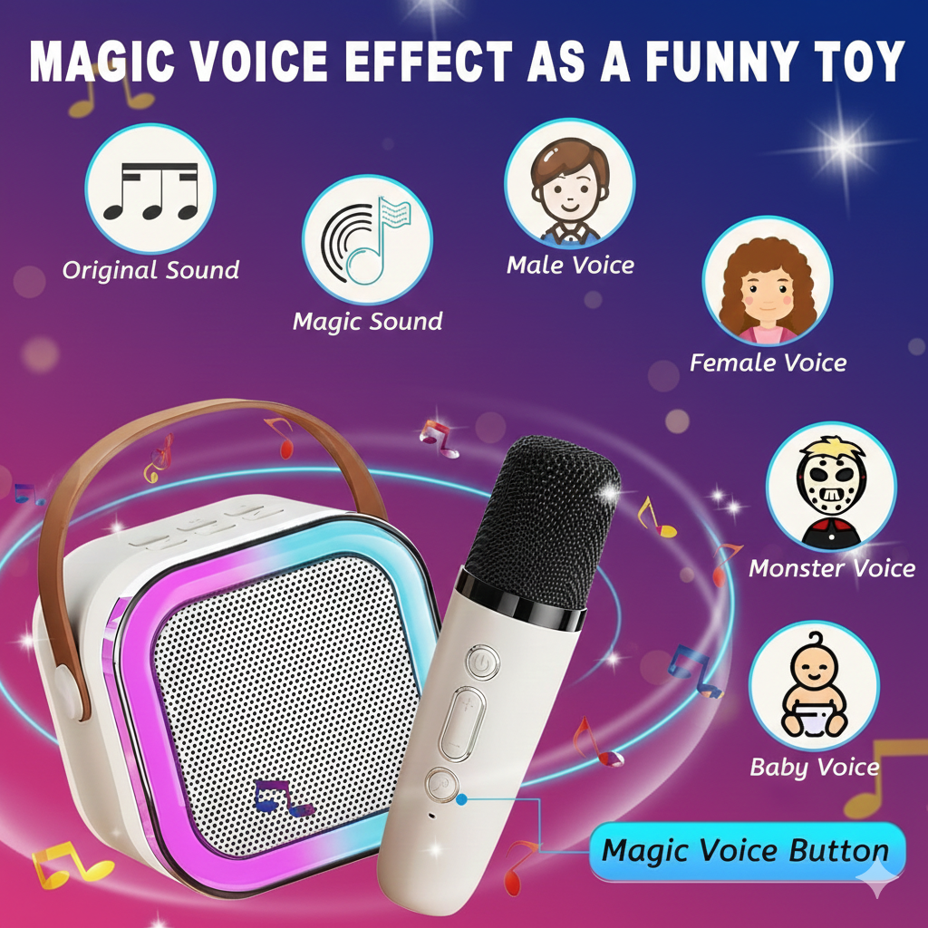 Karaoke Mic with Wireless Portable Bluetooth Speaker w/ LED Lights