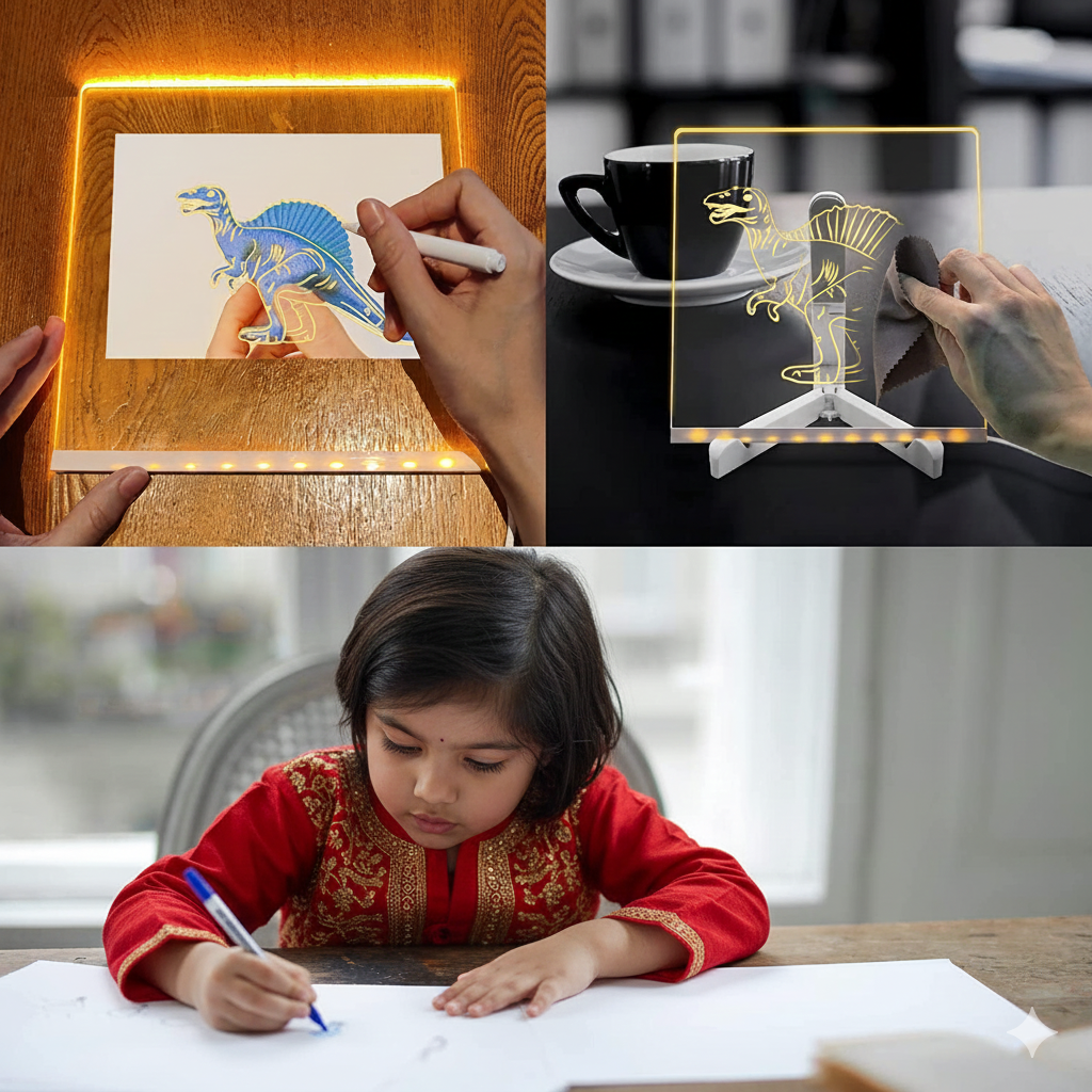 Reusable LED Acrylic Drawing Board for Kids Learning, Doodling & Creativity
