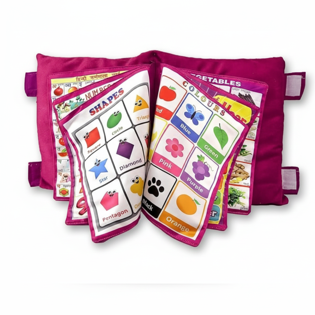 Learning Cushion Pillow Book for Kids | Educational Toys (Dark Pink)